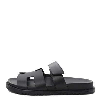 Hermes Calfskin Womens Chypre Sandals 38 Black 1 of 9