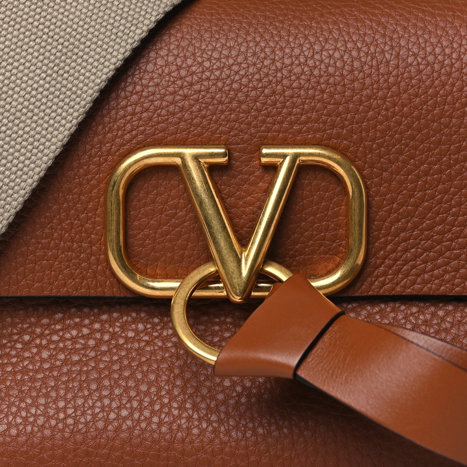 Valentino Garavani Pebbled Calfskin Small VRing Tassel Shoulder Bag Brown 7 of 9