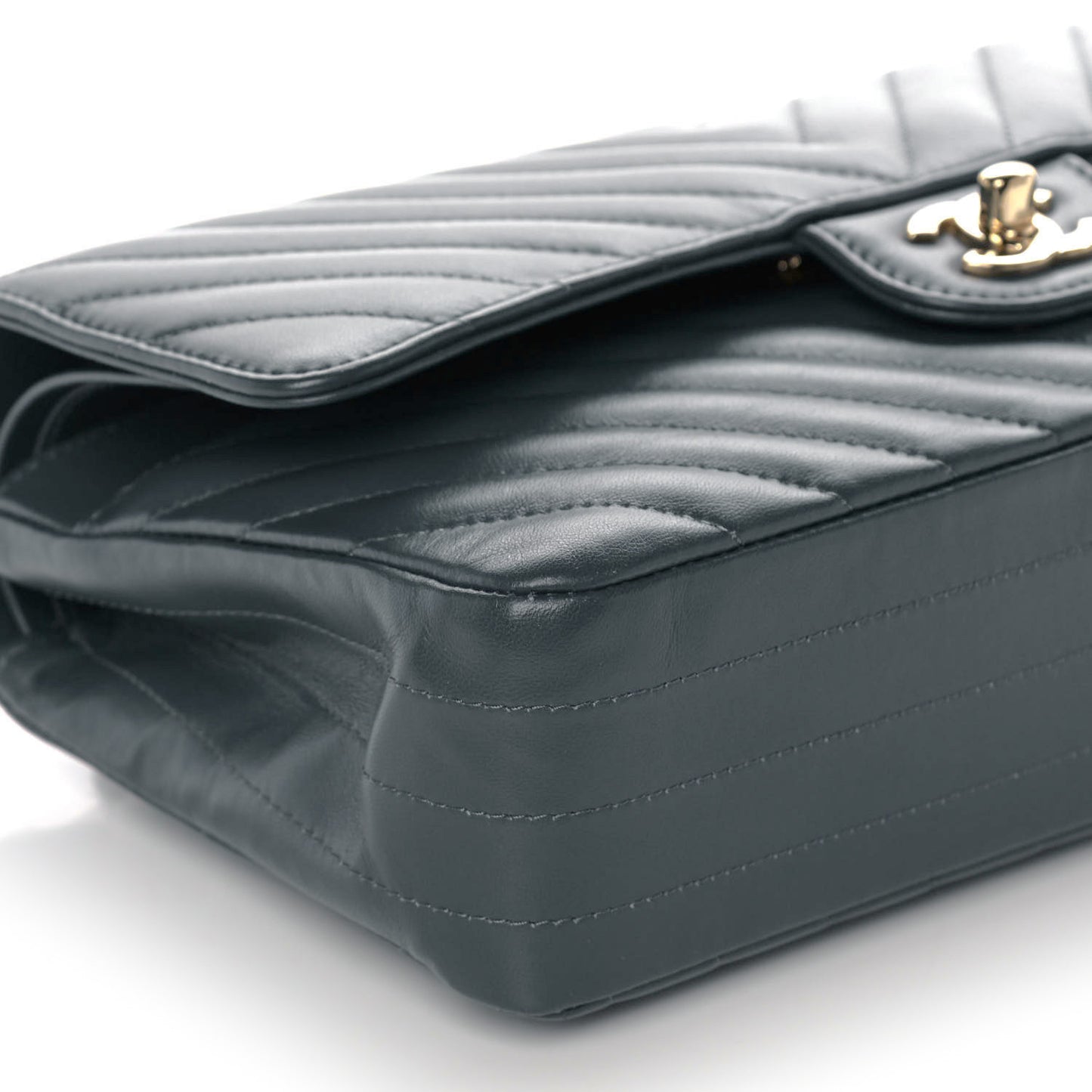 Lambskin Chevron Quilted Medium Double Flap Dark Grey