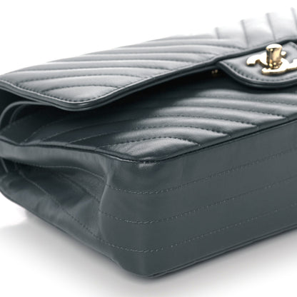 Chanel Lambskin Chevron Quilted Medium Double Flap Dark Grey 11 of 13