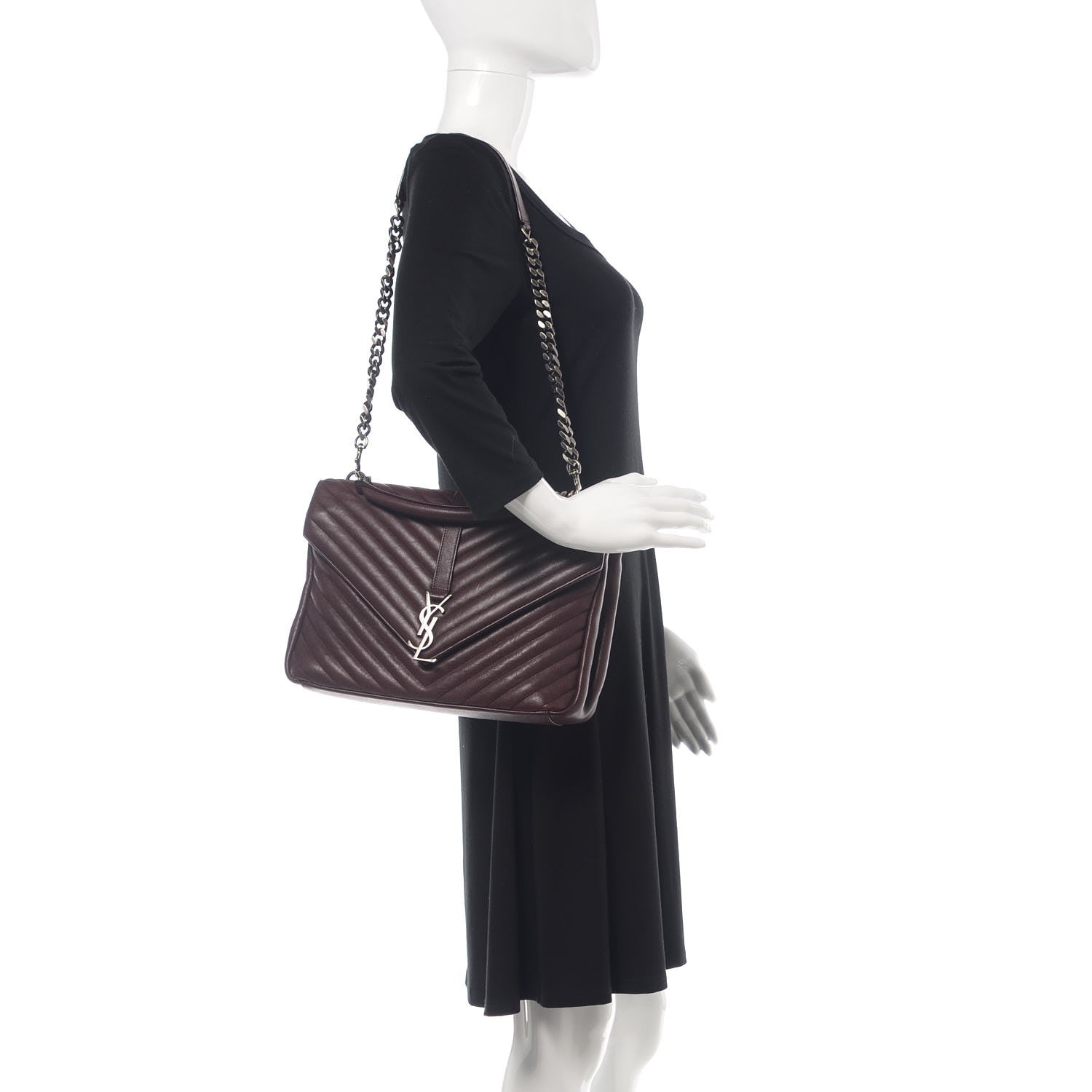 Saint Laurent Sheepskin Matelasse Chevron Monogram Large College Satchel Amaranto 3 of 10