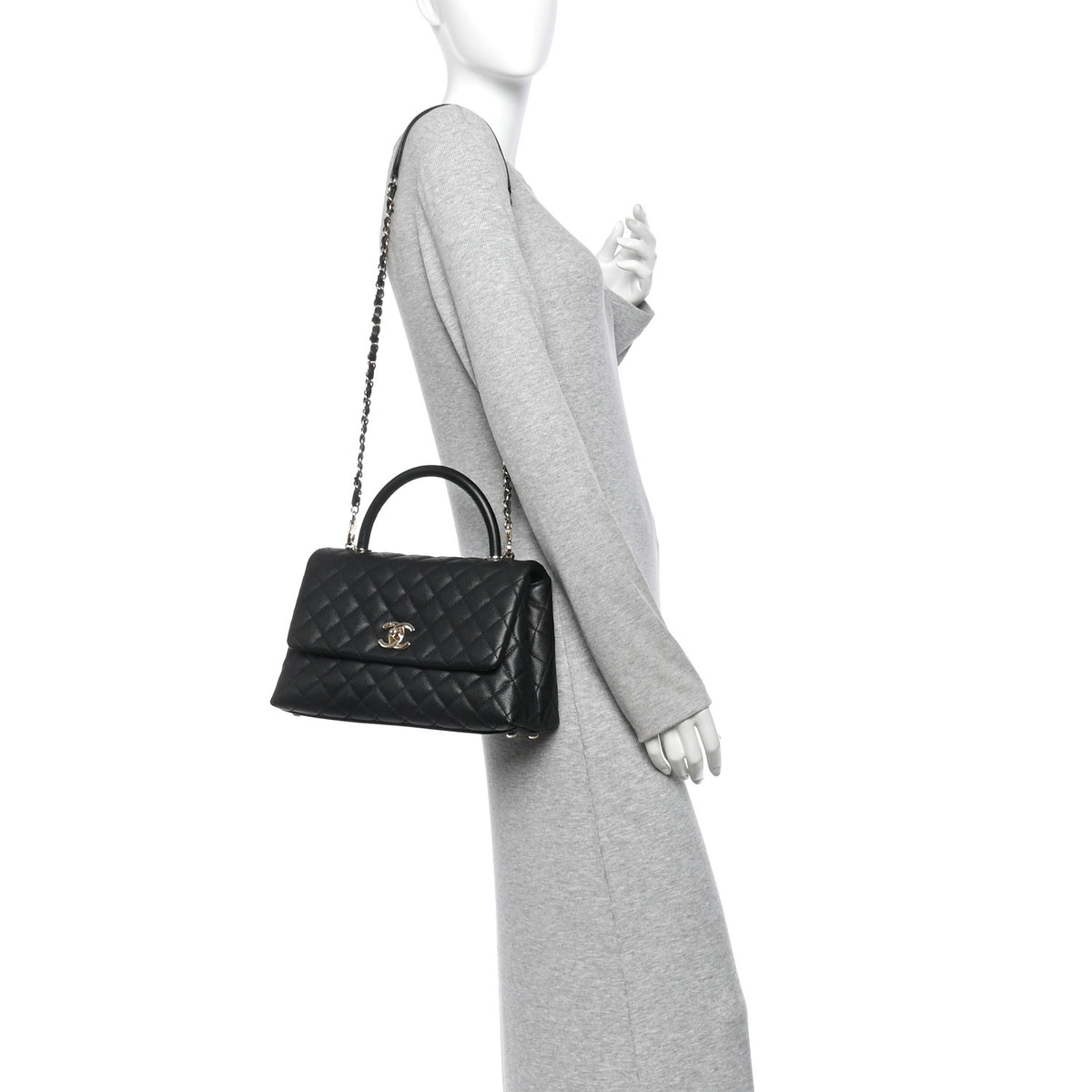 Caviar Quilted Small Coco Handle Flap Black