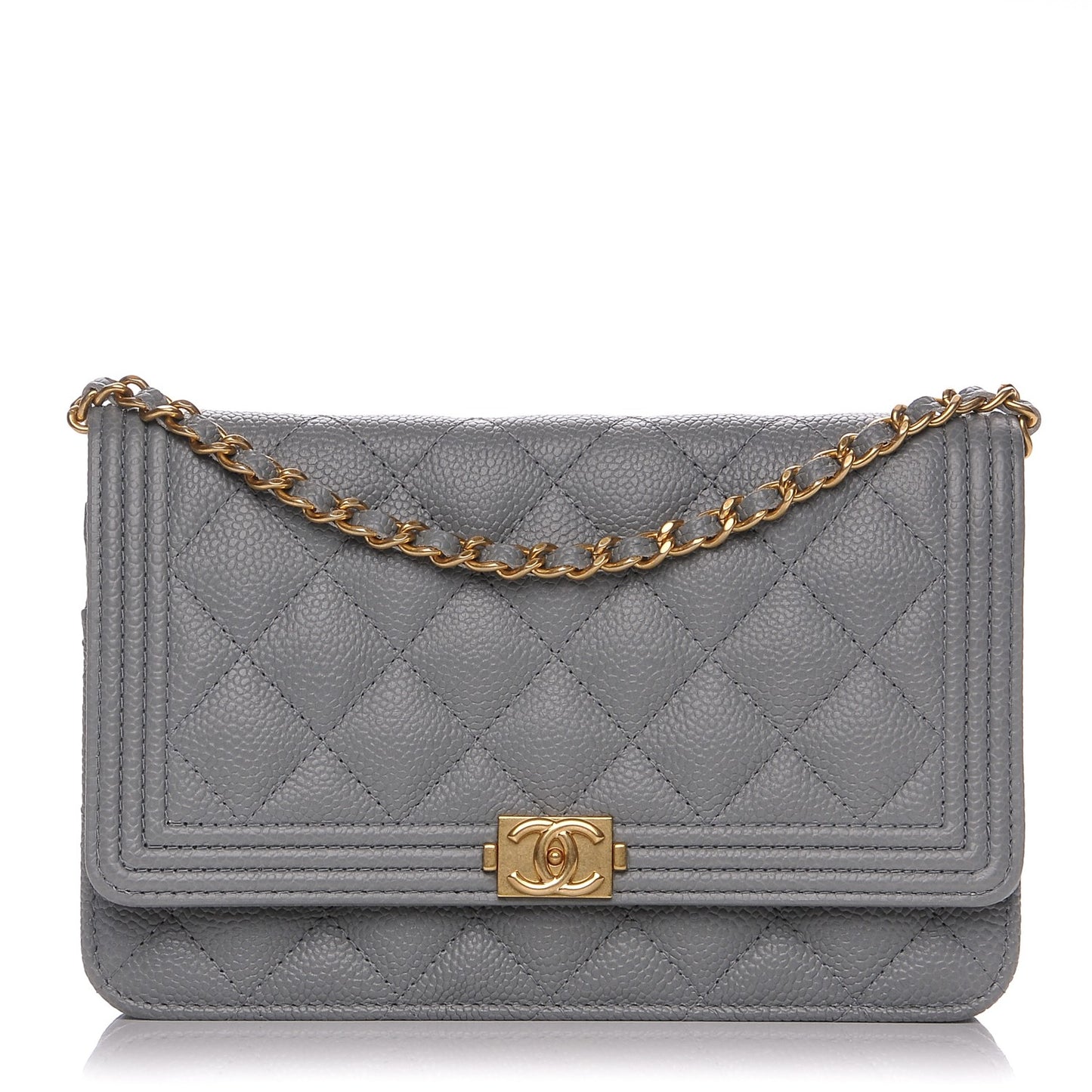 Caviar Quilted Boy Wallet On Chain WOC Grey