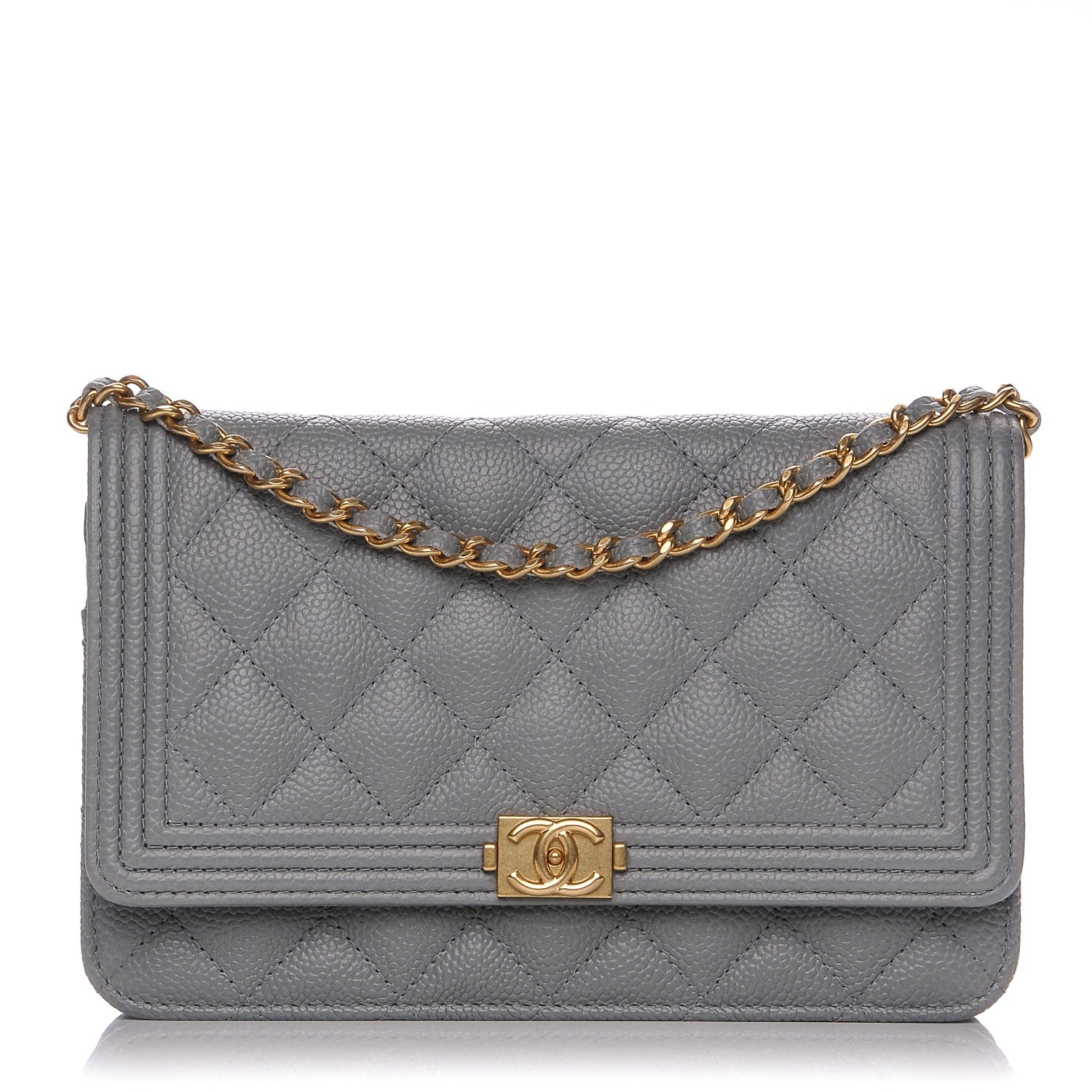 Chanel Caviar Quilted Boy Wallet On Chain WOC Grey 1 of 2