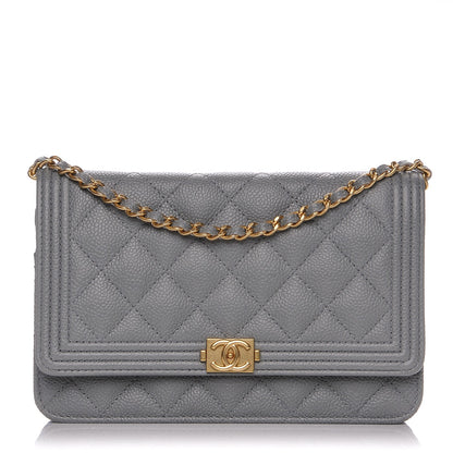 Chanel Caviar Quilted Boy Wallet On Chain WOC Grey 1 of 2