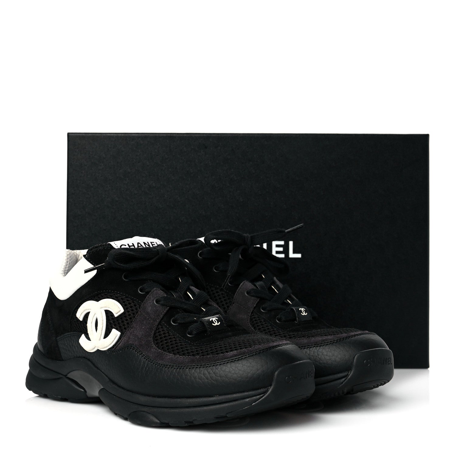 Chanel Mesh Suede Grained Calfskin Womens CC Sneakers 40 Black White 8 of 8