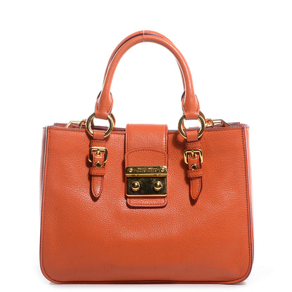 Miu Miu Goatskin Madras Shopping Tote Papaya 1 of 8
