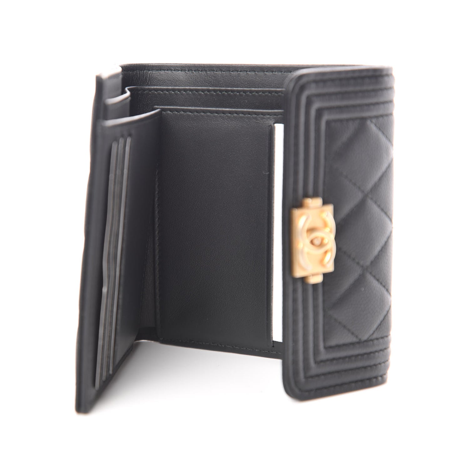 Caviar Quilted Compact Boy Wallet Black