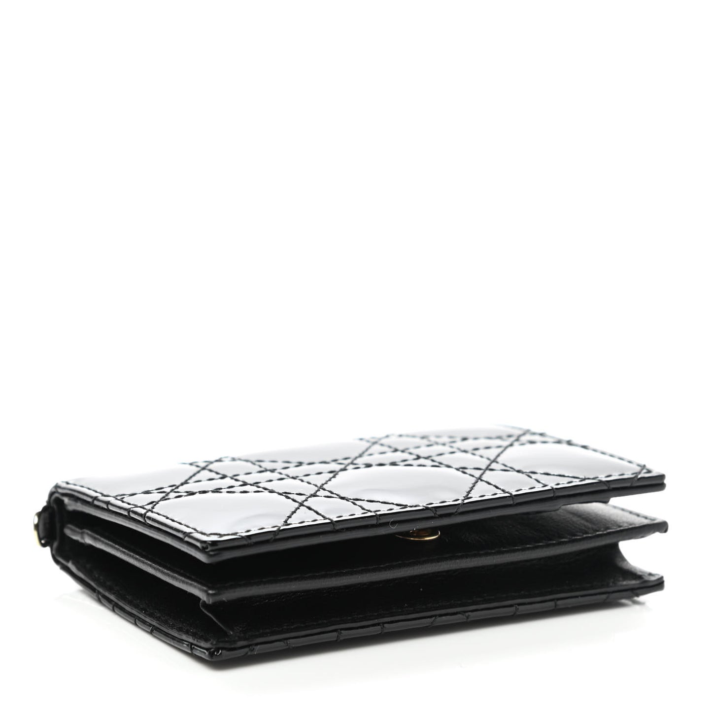Patent Cannage Small Lady Dior Flap Card Holder Black