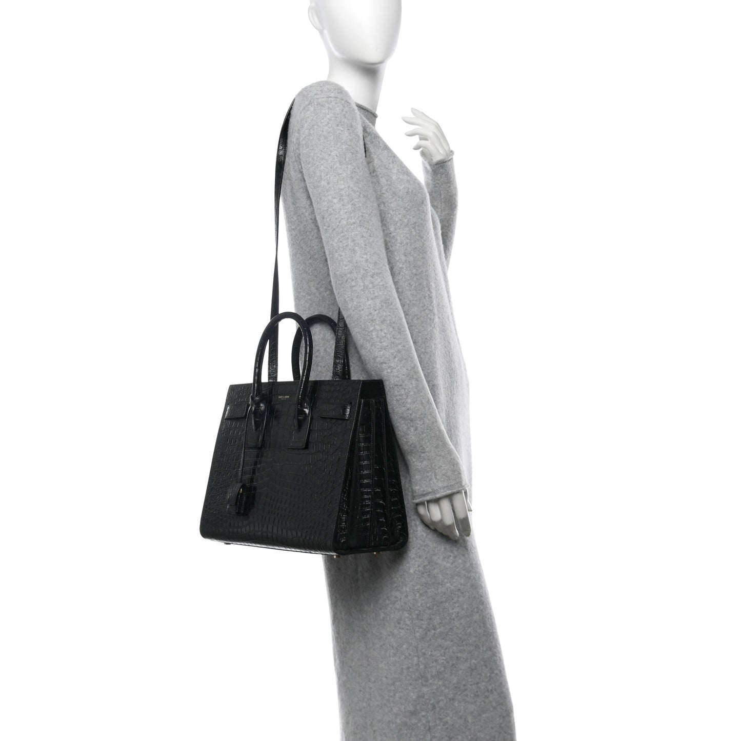 Calfskin Crocodile Embossed Small Sac de Jour Black
