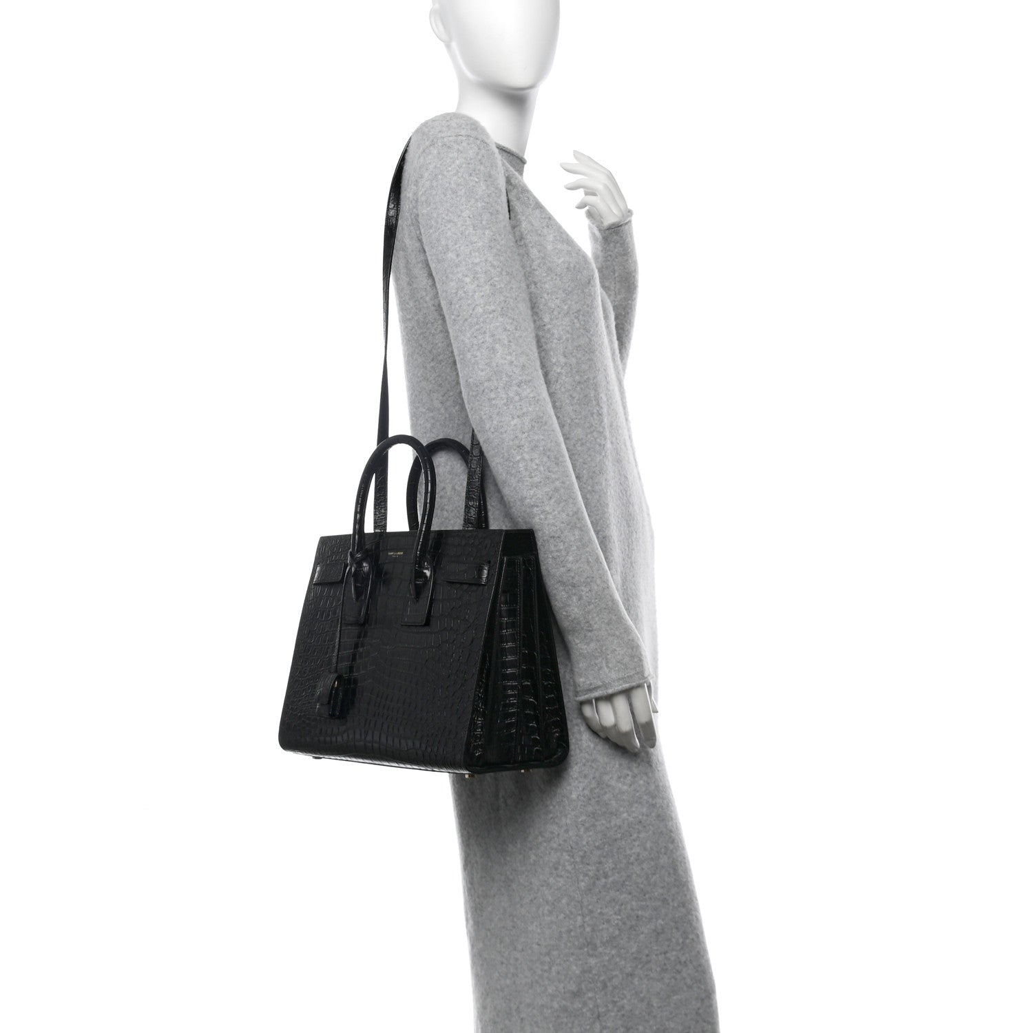 Saint Laurent Calfskin Crocodile Embossed Small Sac de Jour Black 2 of 13