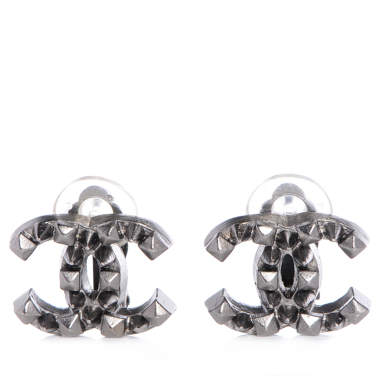Chanel Ruthenium CC Spike Clip On Earrings 7 of 13