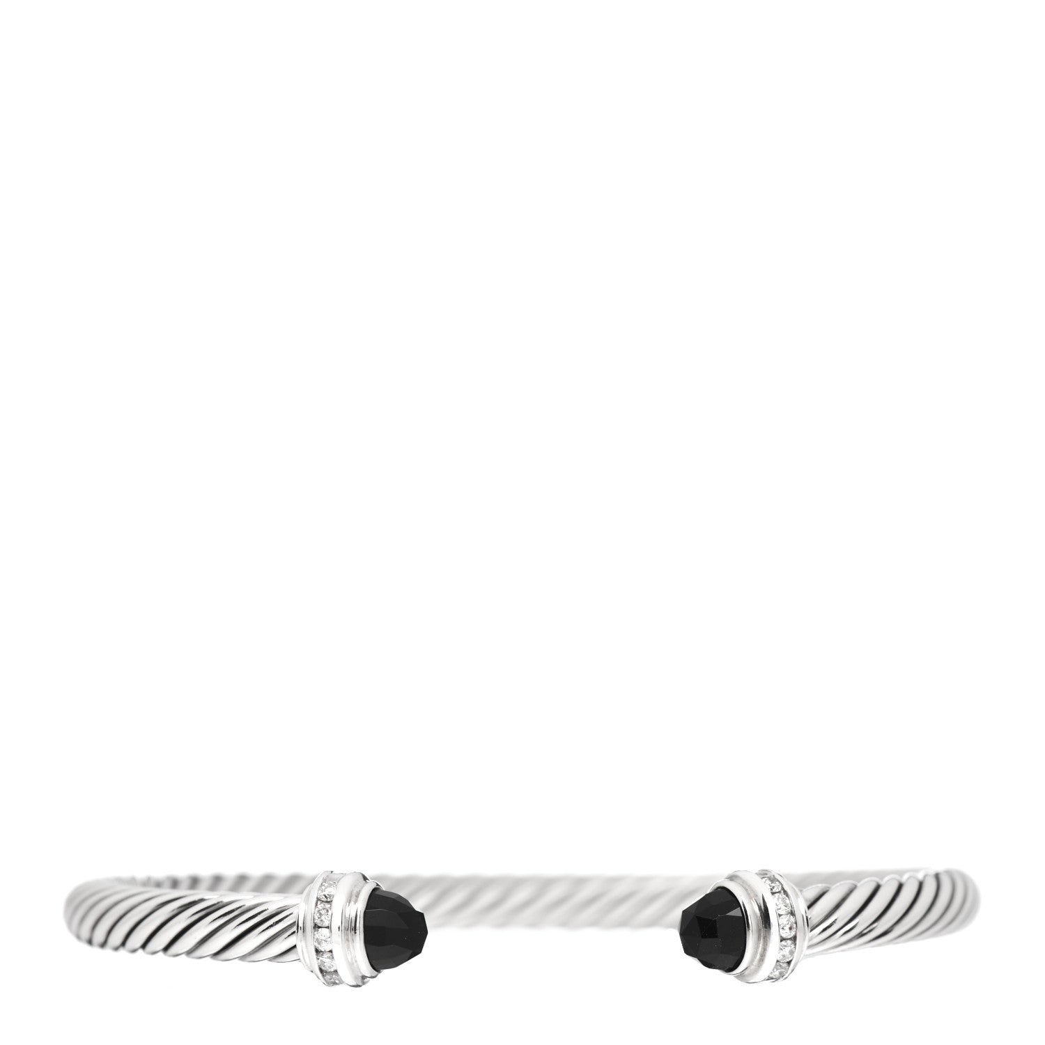 David Yurman Sterling Silver Diamond Black Onyx 5mm Cable Classics Princess Bracelet 1 of 4