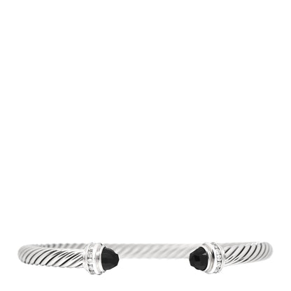 David Yurman Sterling Silver Diamond Black Onyx 5mm Cable Classics Princess Bracelet 1 of 4