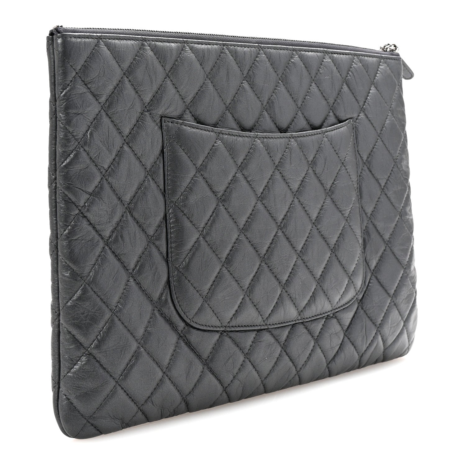 Chanel Aged Calfskin Quilted Large Tassel Cosmetic Case Dark Grey 3 of 8
