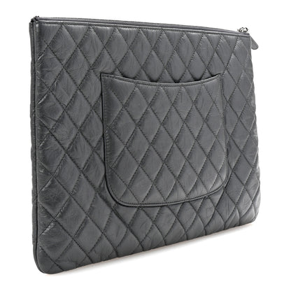 Chanel Aged Calfskin Quilted Large Tassel Cosmetic Case Dark Grey 3 of 8
