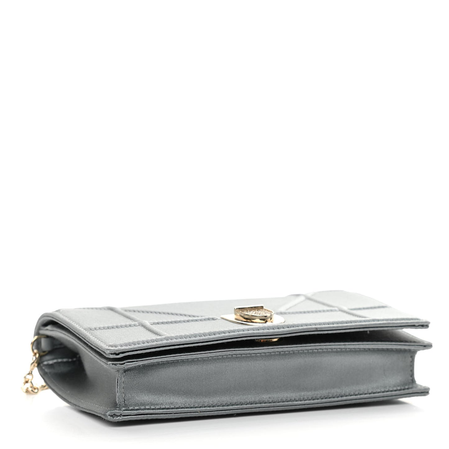 Satin Diorama Wallet on Chain Pouch Blue Gray