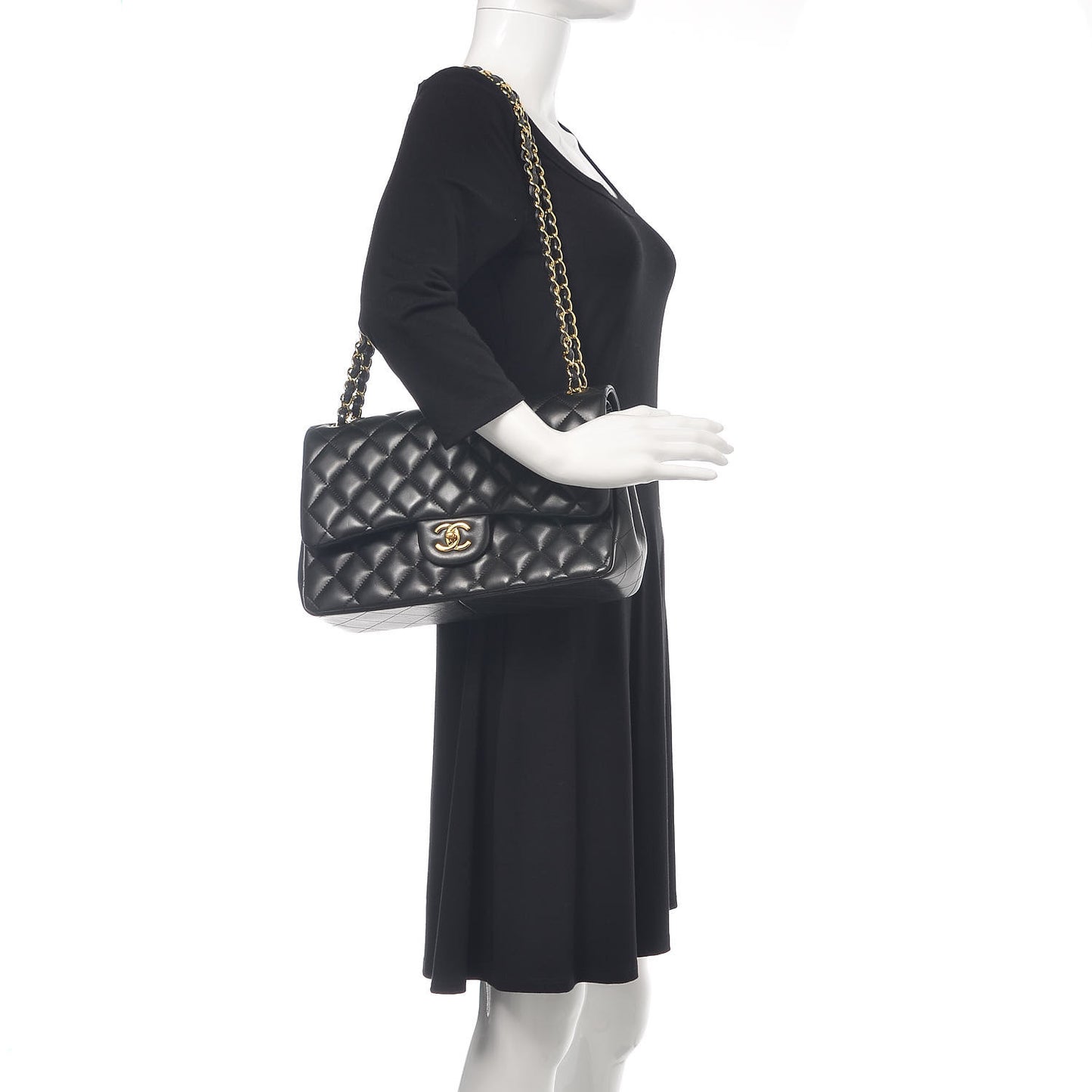 Lambskin Quilted Jumbo Double Flap Black