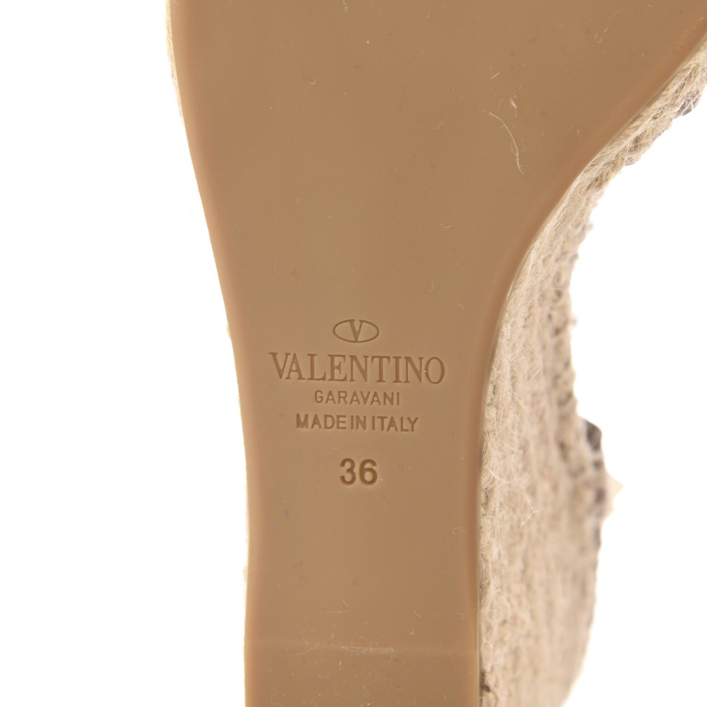 Grained Calfskin Rockstud Ankle Wrap Espadrille 15/85mm Wedges 36 Poudre Natural