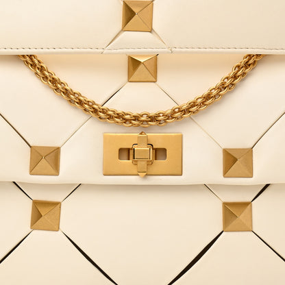 Valentino Garavani Nappa Large Roman Stud Craving Shoulder Bag Ivory 6 of 8