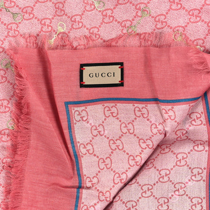 Gucci Modal Silk GG Monogram Big Gold Horsebit Fringe Shawl Pink Sky Blue 2 of 3