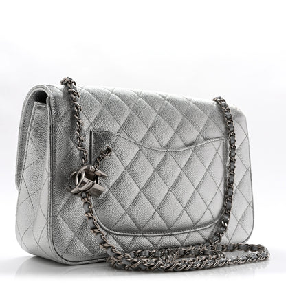 Chanel Metallic Caviar Quilted Medium CC Slide Flap Silver 4 of 27