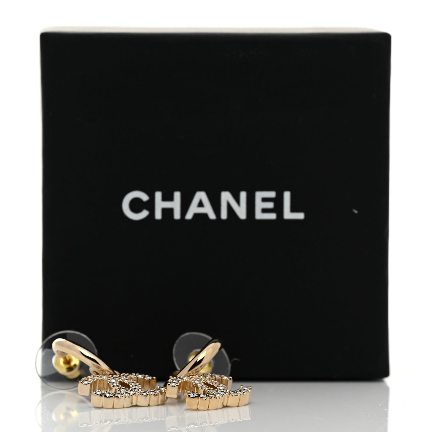 Metal Crystal CC Hoop Drop Earrings Gold