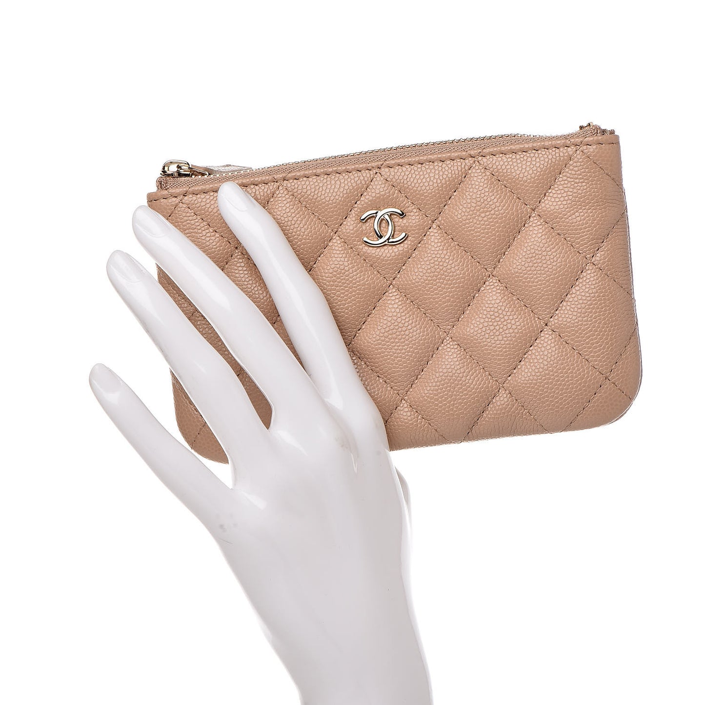 Caviar Quilted Small Cosmetic Case Beige