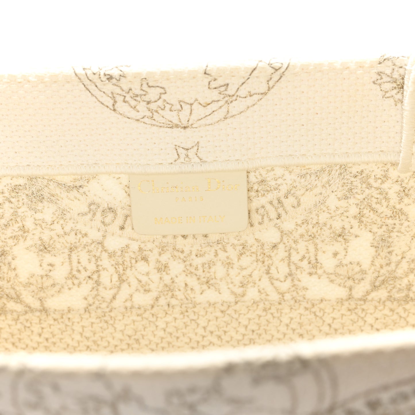 Canvas Embroidered Medium Jardin D'Hiver Book Tote White Gold