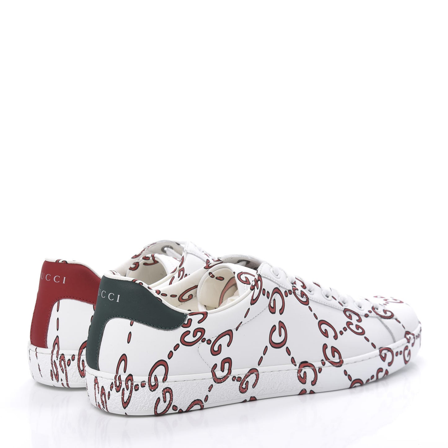 Calfskin GucciGhost Print Mens Ace Sneakers 8 White Hibiscus Red