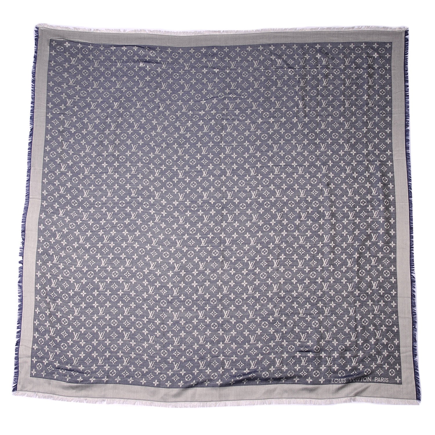 Louis Vuitton Wool Silk Monogram Denim Shawl Blue 2 of 4