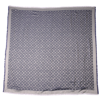 Louis Vuitton Wool Silk Monogram Denim Shawl Blue 2 of 4