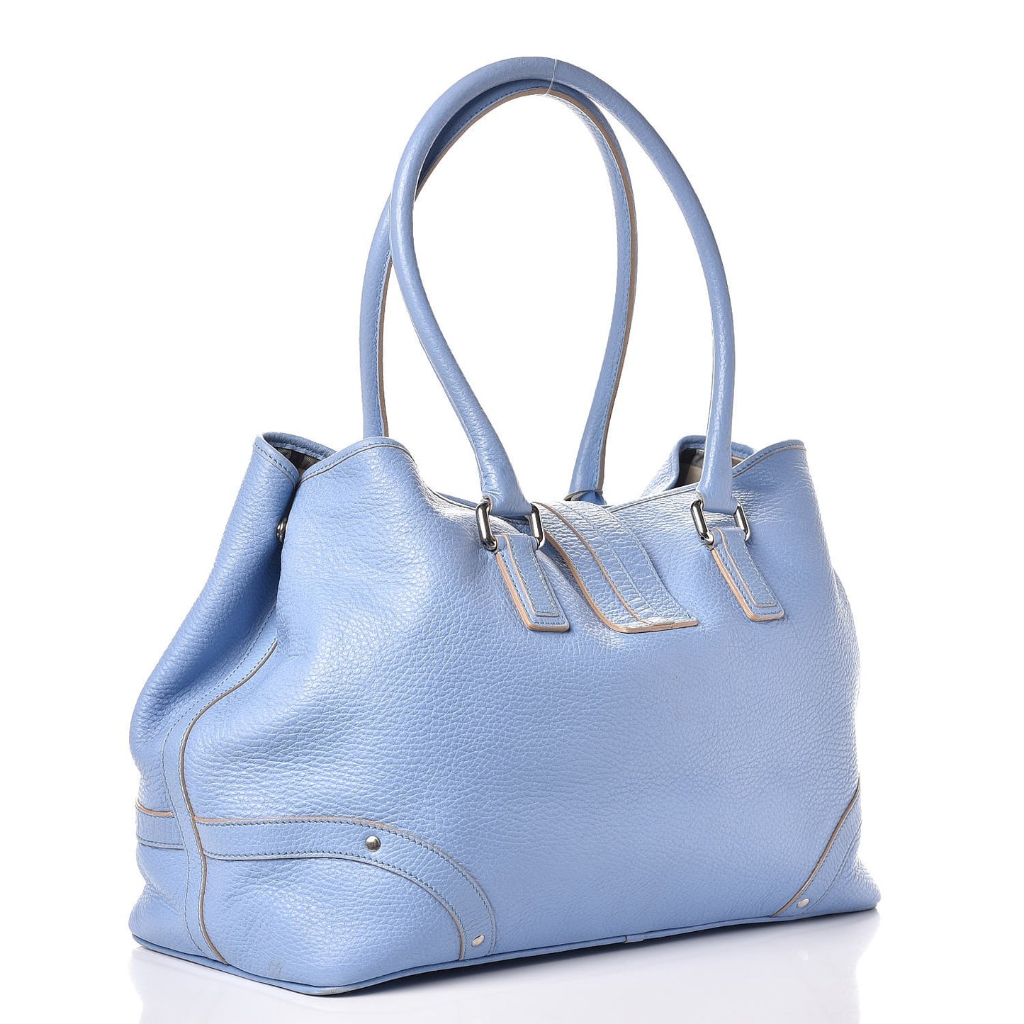 Calfskin Studded Buckle Tote Blue