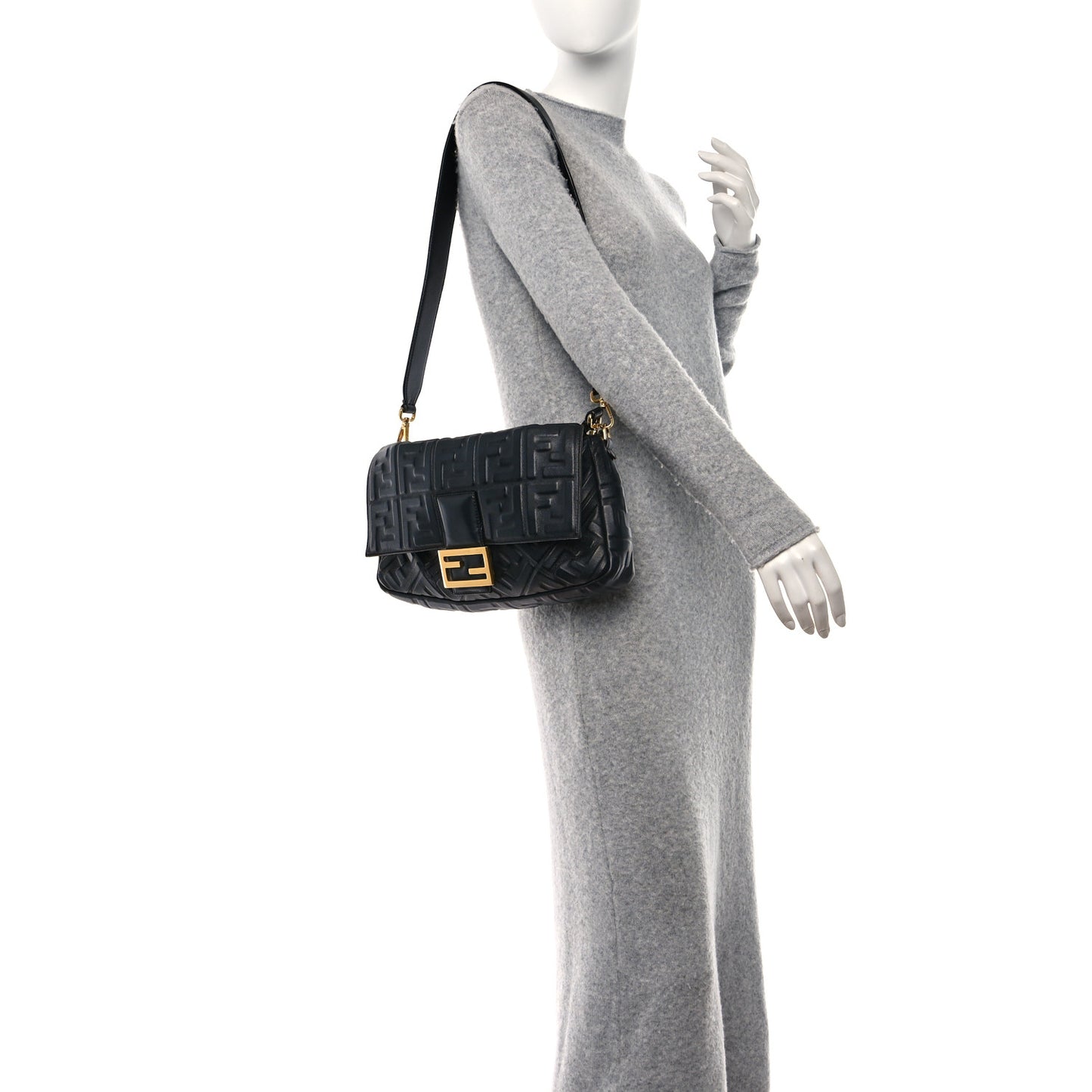 Nappa FF 1974 Embossed Large Baguette Black