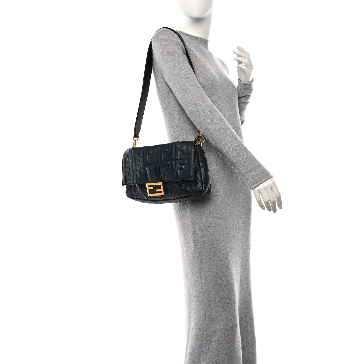 Fendi Nappa FF 1974 Embossed Large Baguette Black 2 of 9