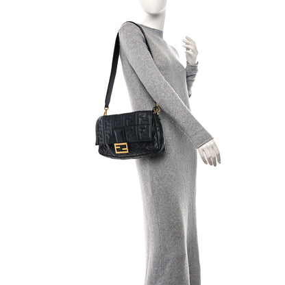 Fendi Nappa FF 1974 Embossed Large Baguette Black 2 of 9