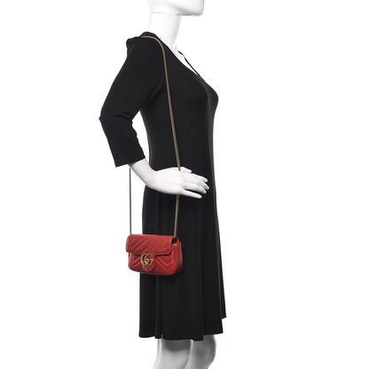 Gucci Calfskin Matelasse Super Mini GG Marmont Shoulder Bag Hibiscus Red 2 of 11