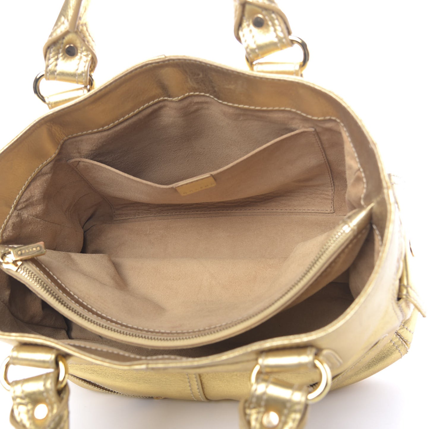 Metallic Lambskin Quilted Boogie Satchel Gold