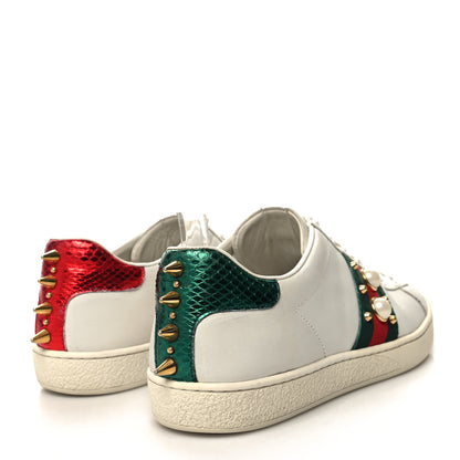 Gucci Calfskin Web Pearl Studded Womens Ace Sneakers 37.5 White 4 of 11