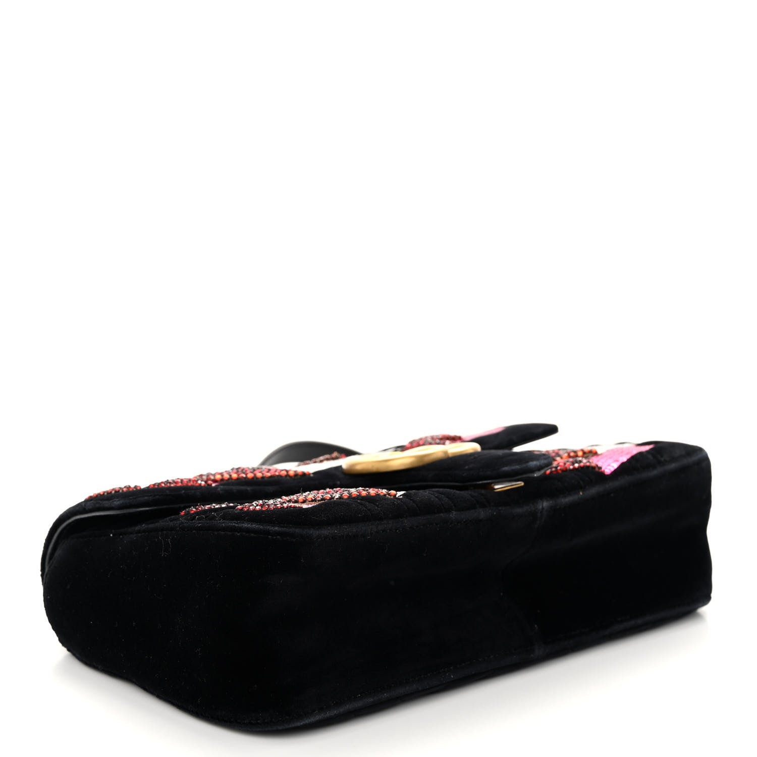 Gucci Velvet Matelasse Crystal Sequin Heart Embroidered GG Marmont Small Bag Black 4 of 14