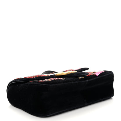 Gucci Velvet Matelasse Crystal Sequin Heart Embroidered GG Marmont Small Bag Black 4 of 14