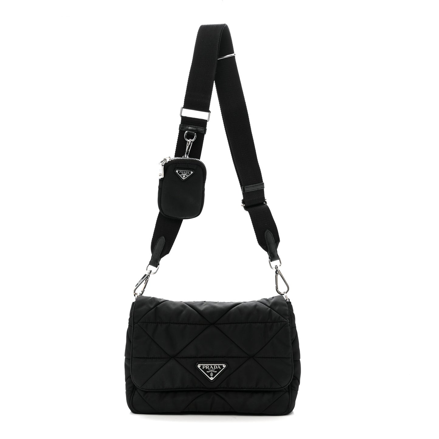 Re-Nylon Quilted Padded Flap Shoulder Bag Black
