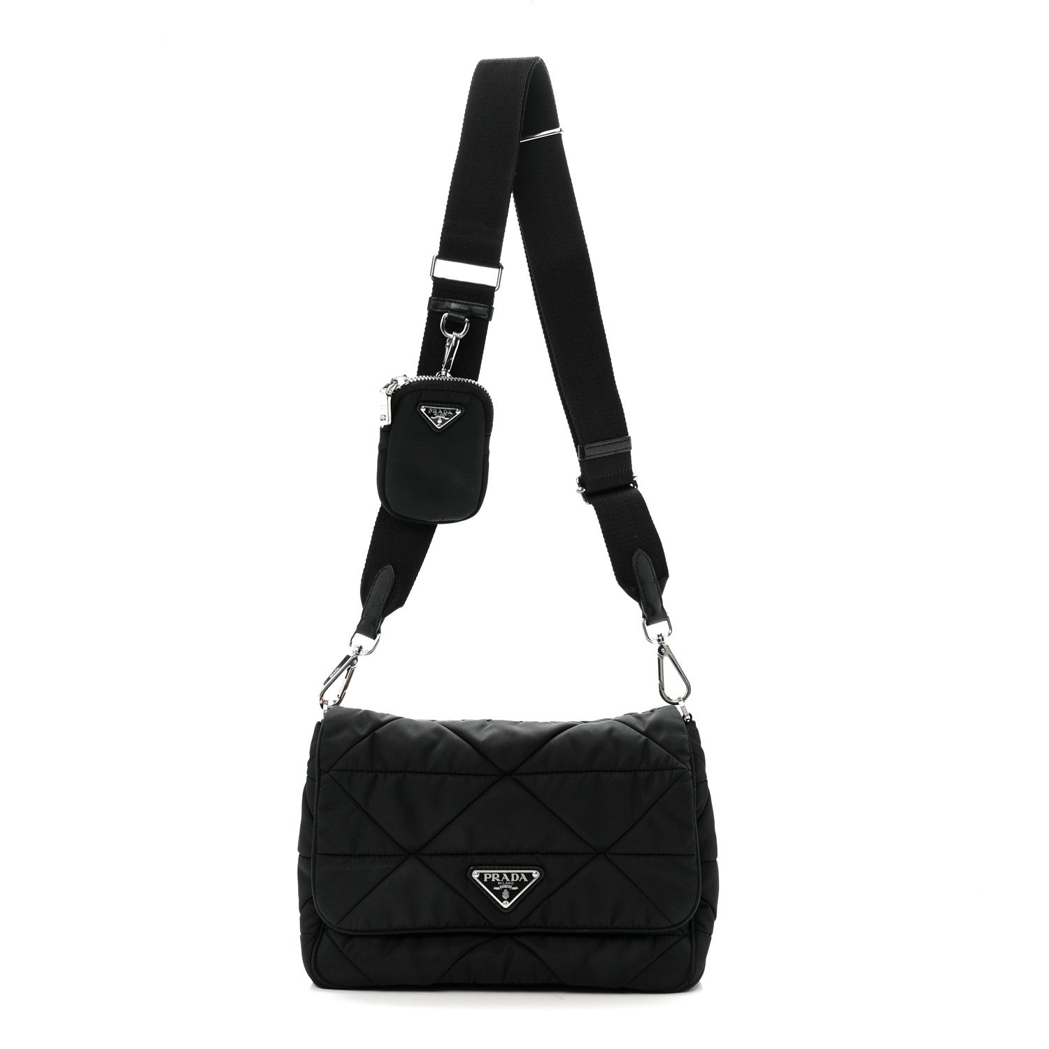 Prada Re-Nylon Quilted Padded Flap Shoulder Bag Black 1 of 14