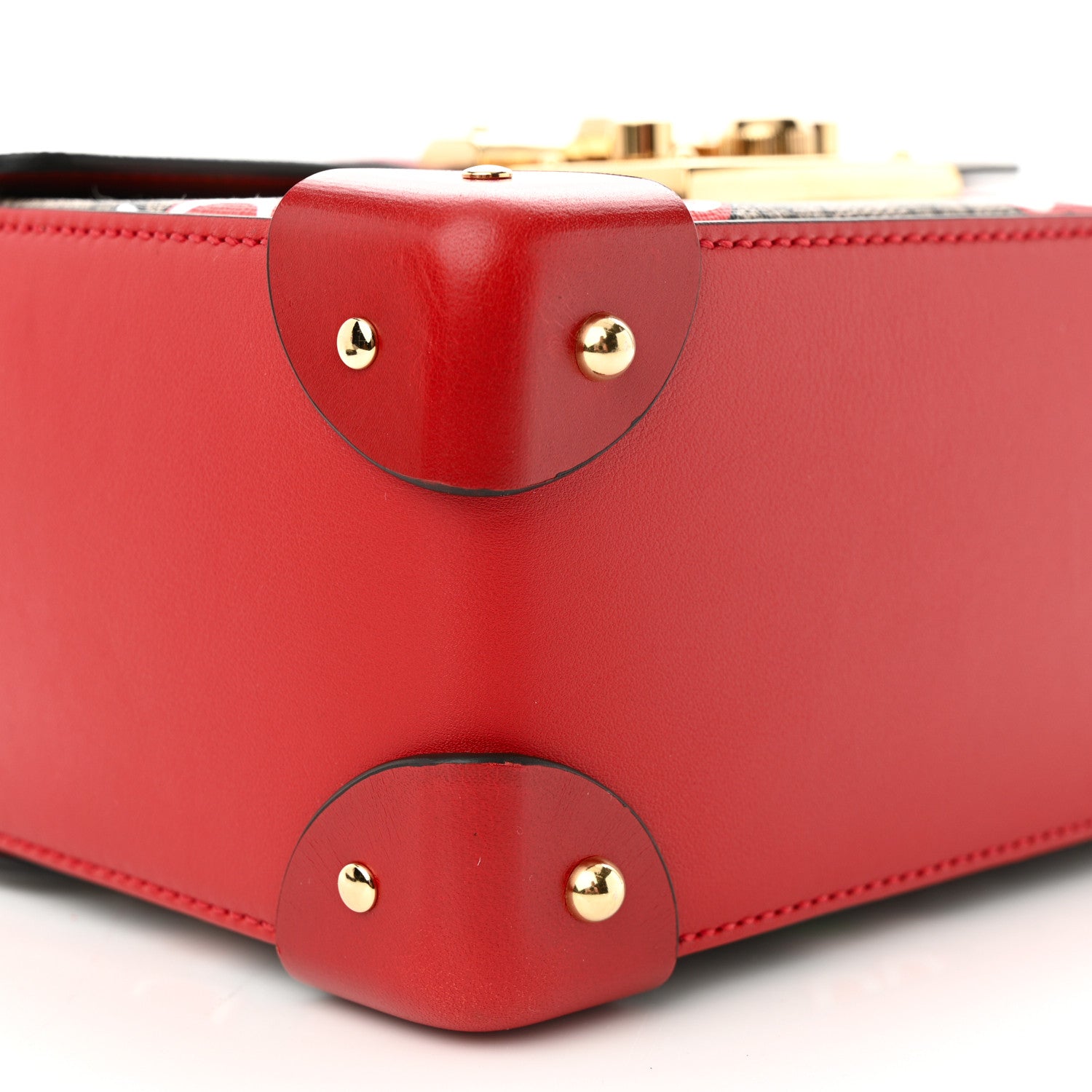 Gucci GG Supreme Monogram Apple Small Padlock Bamboo Shoulder Bag Beige Multicolor Lobster Red 7 of 9