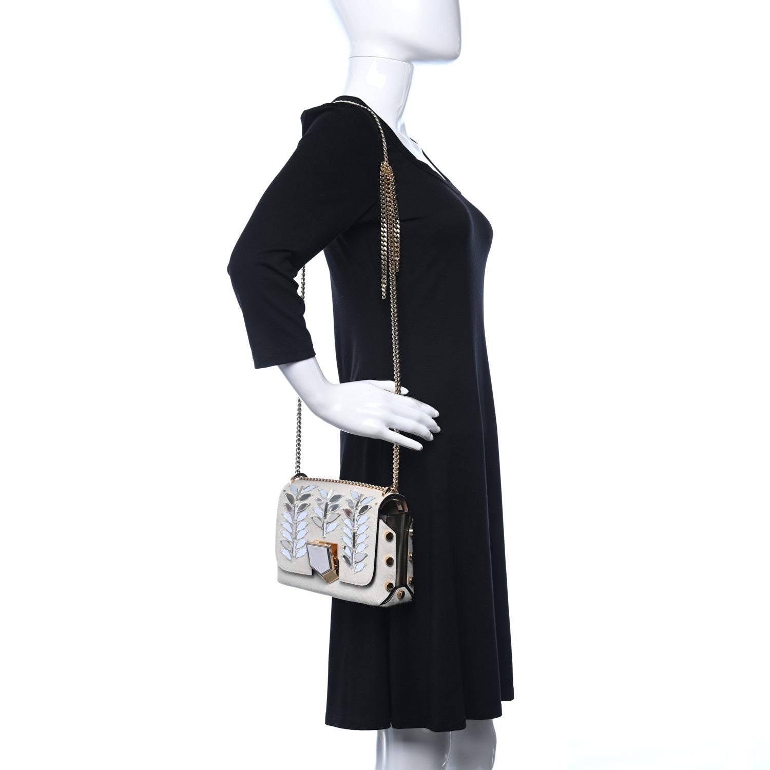 Jimmy Choo Calf Hair Mirror Embellished Lockett Petite Shoulder Bag White 2 of 10