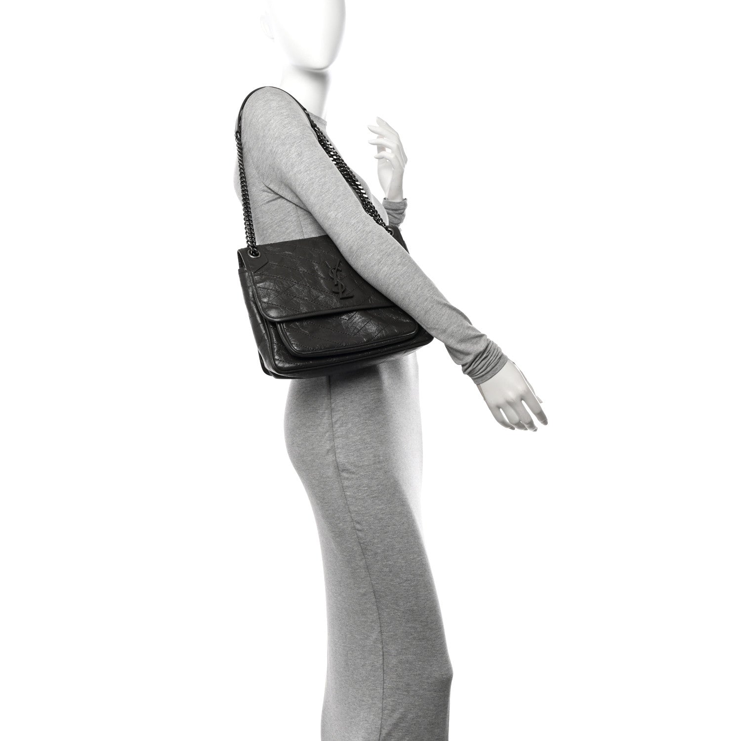 Saint Laurent Crinkled Calfskin Matelasse Monogram Medium Niki Chain Satchel Pebble 2 of 11