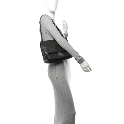 Saint Laurent Crinkled Calfskin Matelasse Monogram Medium Niki Chain Satchel Pebble 2 of 11
