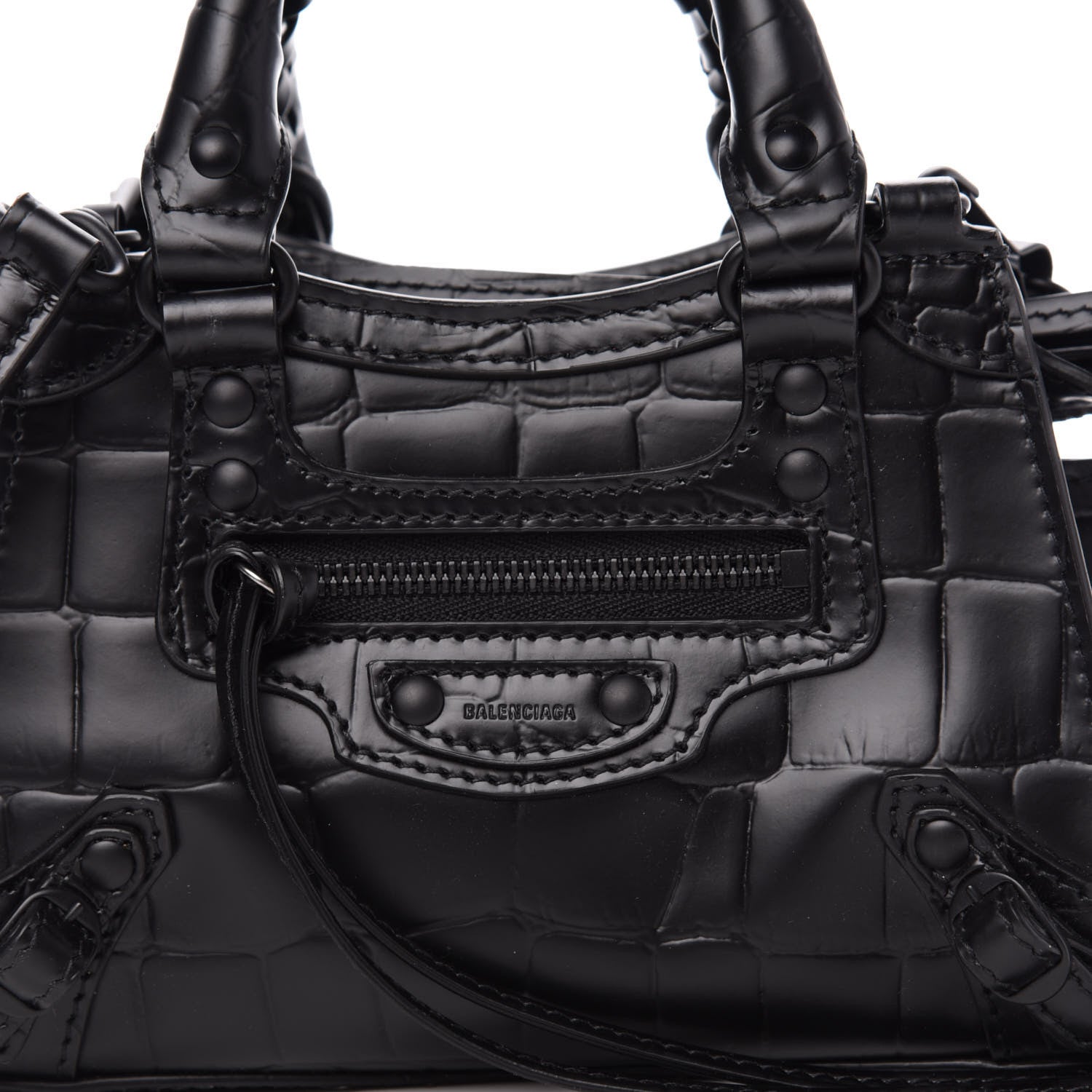 Balenciaga Semi Shiny Calfskin Crocodile Embossed Neo Classic Black Hardware Nano City Crossbody Black 9 of 9