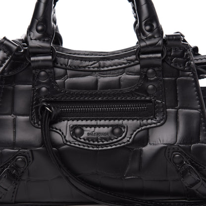 Balenciaga Semi Shiny Calfskin Crocodile Embossed Neo Classic Black Hardware Nano City Crossbody Black 9 of 9