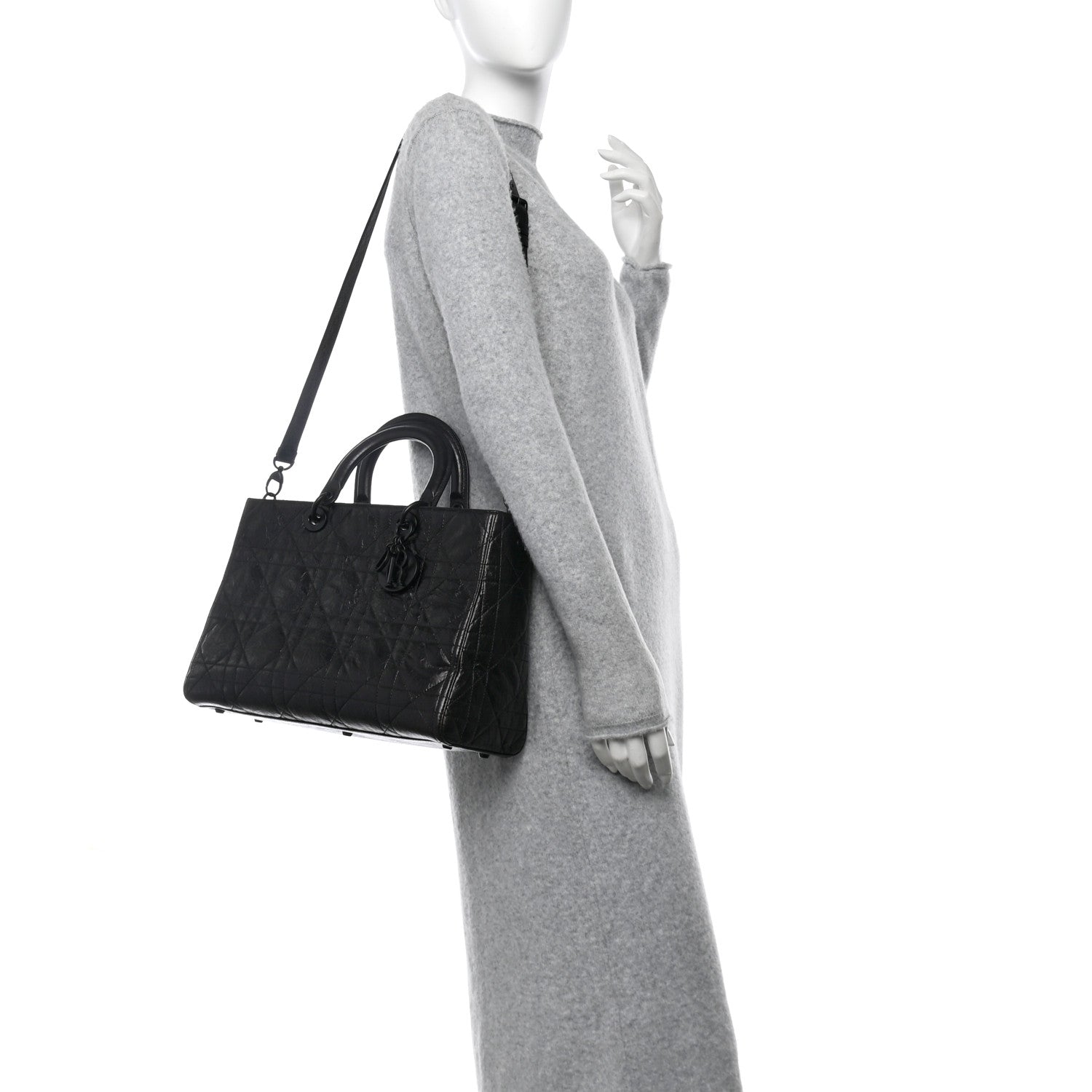 Christian Dior Crinkled Calfskin Large Lady D-Sire Tote Black 2 of 10
